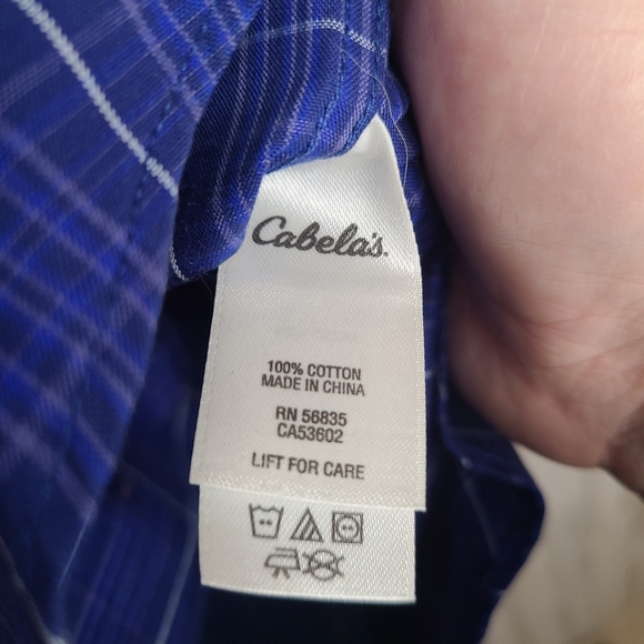 Cabela's Blue Plaid Cotton Button Down Shirt Long Sleeves Men's Size Medium - Picture 5 of 7